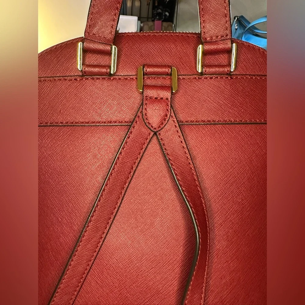 Michael Kors Red Leather Backpack with Gold Hardware